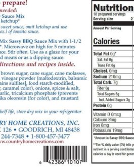 COUNTRY HOME CREATIONS SASSY BBQ SAUCE MIX