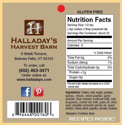 HALLADAY'S HARVEST BARN BUFFALO CHICKEN & BLUE CHEESE DIP & COOKING BLEND NUTRITION