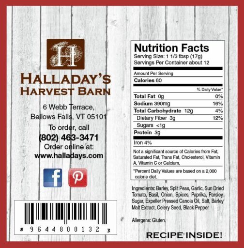 HALLADAY'S HARVEST BARN FARMHOUSE BARLEY VEGETABLE STEW NUTRITION