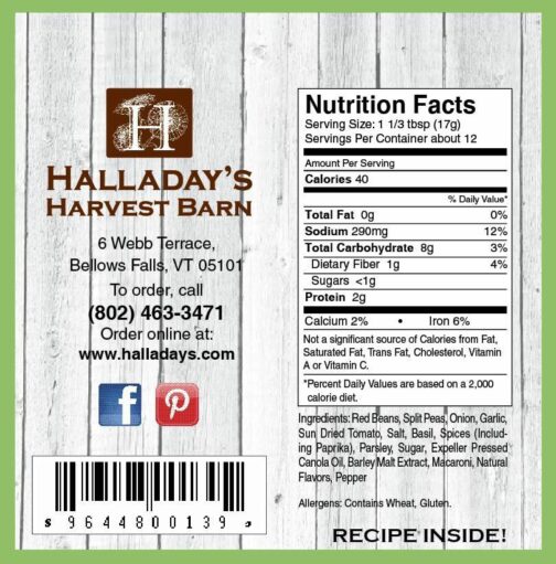 HALLADAY'S HARVEST BARN FARMHOUSE MINESTRONE MIX NUTRITION