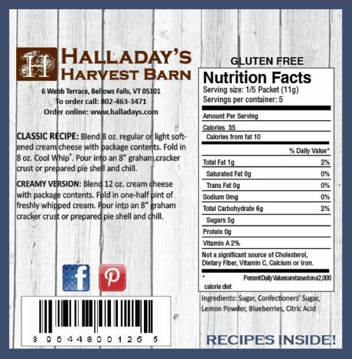 HALLADAY'S HARVEST BARN LEMON BLUEBERRY CHEESECAKE MIX NUTRITION