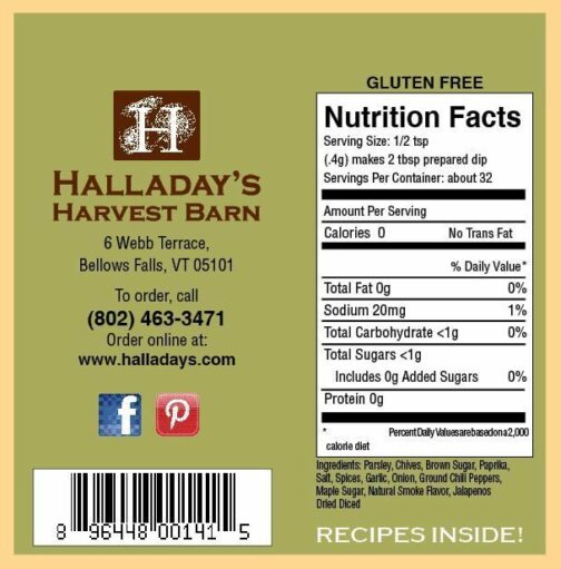 HALLADAY'S HARVEST BARN MAPLE BACON DIP & COOKING BLEND NUTRITION