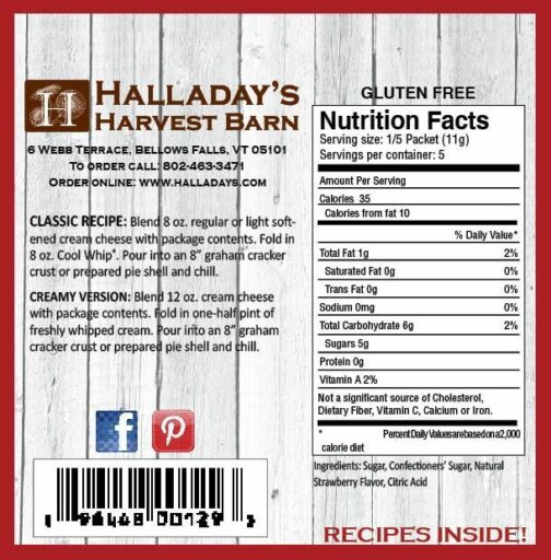 HALLADAY'S HARVEST BARN STRAWBERRY CHEESECAKE MIX NUTRITION